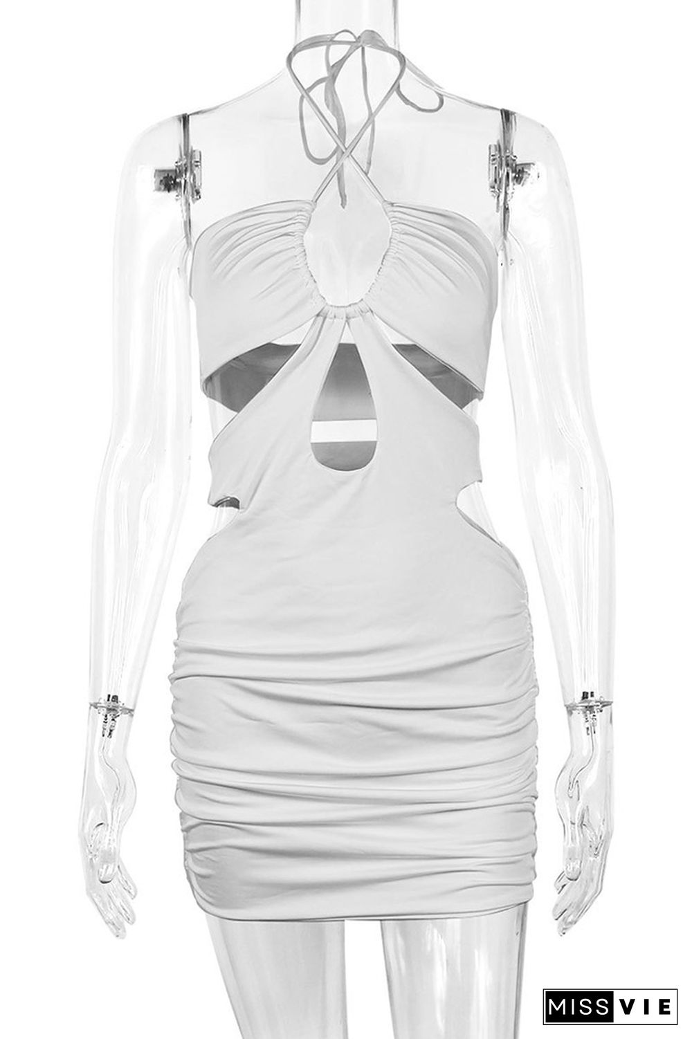 White Halter Hollow Out Bodycon Dress