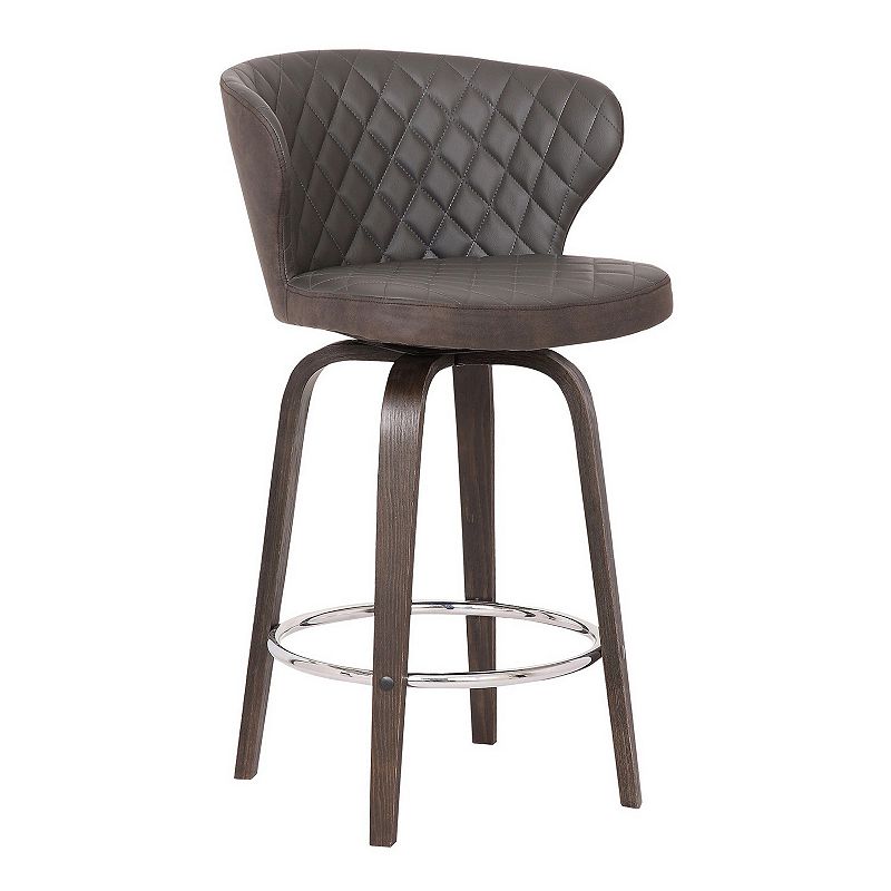 Leatherette Curved Back Swivel Barstool with Angled Legs， Brown