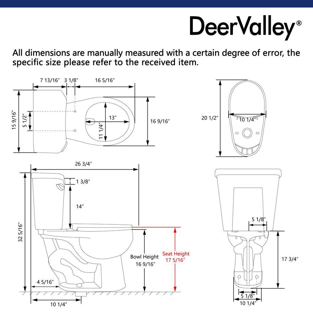 DEERVALLEY Single flush 10 in. Rough-In 2-Piece Round 1.6 GPF Toilet Map Flush 1000g Soft Closed Seat Included DV-2F0077