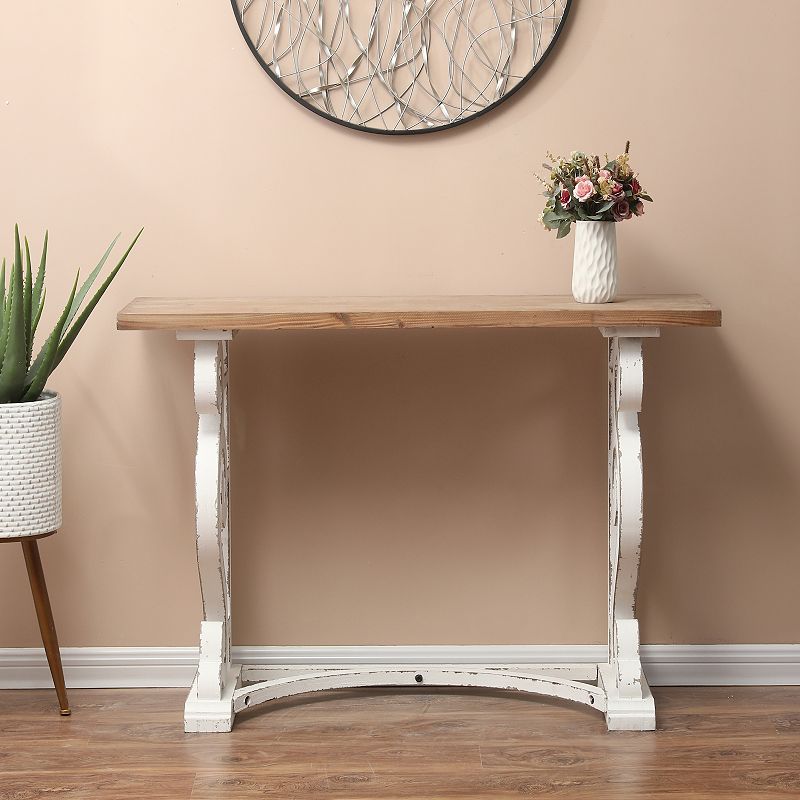 LuxenHome Vintage White And Natural Wood Console And Entry Table