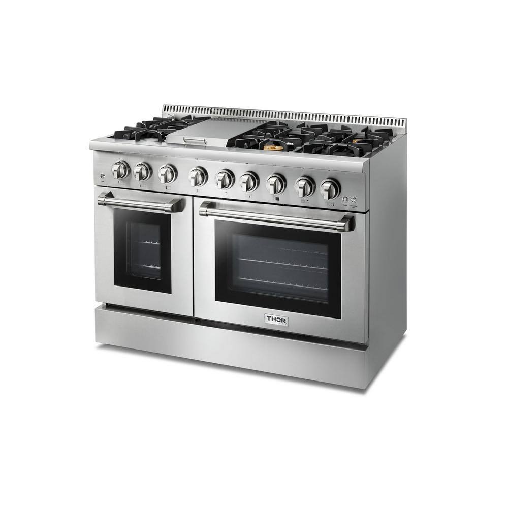 Thor Kitchen 48 in. 6.7 cu. ft. Double Oven Gas Range with Convection Oven in. Stainless Steel HRG4808U