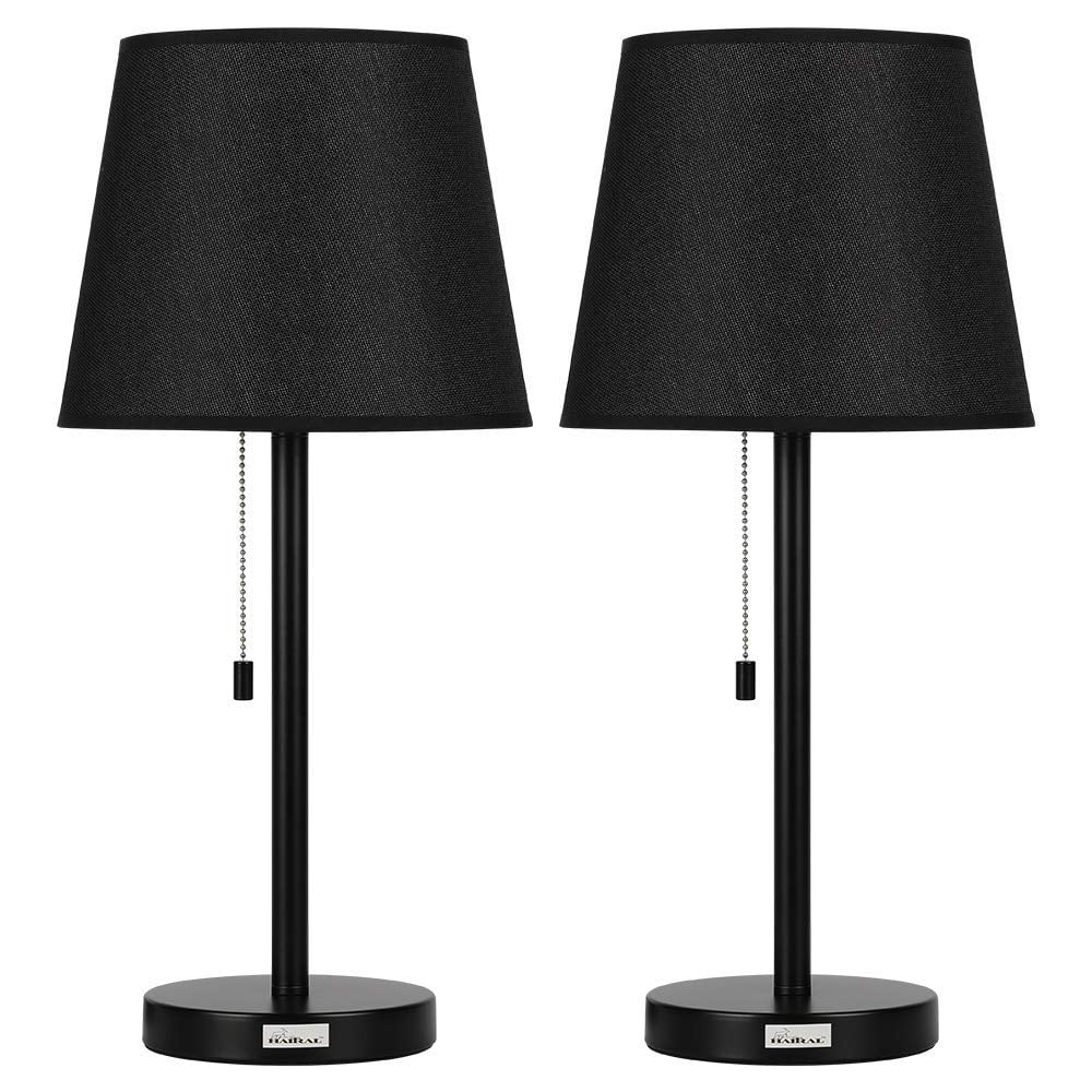 Haitral Modern Black Metal Table Lamp with Pull Chain, Set of 2