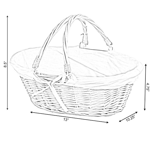 Vintiquewise Vintiquewise tm Qi003055 Oval Willow Basket With Double Drop Down Handles 3 White