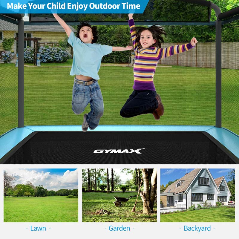 6 FT Kids Trampoline with Swing & Safety Fence, ASTM Approved Toddler Rectangle Trampoline for 3-8 Year Old