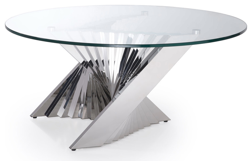 Modern Falcone Coffee Table   Clear Glass with Polished Stainless Steel Base   Contemporary   Coffee Tables   by Zuri Furniture  Houzz