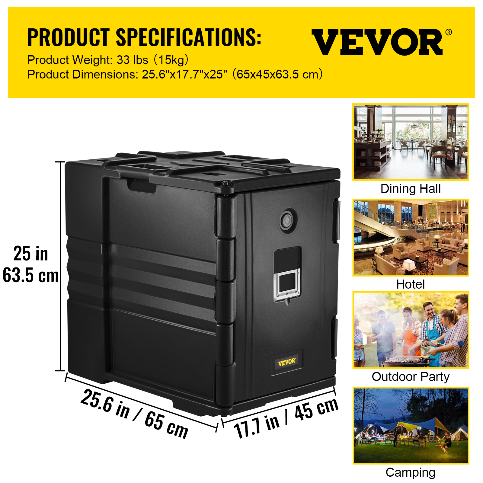 VEVORbrand Insulated Food Pan Carrier，82 Qt Hot Box for Catering，LLDPE Food Box Carrier With Double Buckles，Front Loading Food Warmer With Handles，Stackable End Loader for Restaurant， etc. Black