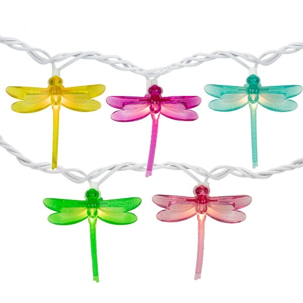 10 Dragonfly Summer Garden Outdoor Patio Lights，7.25ft White Wire