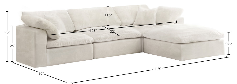 Cozy Velvet Upholstered Comfort L Shaped Modular Sectional   Transitional   Sectional Sofas   by Meridian Furniture  Houzz