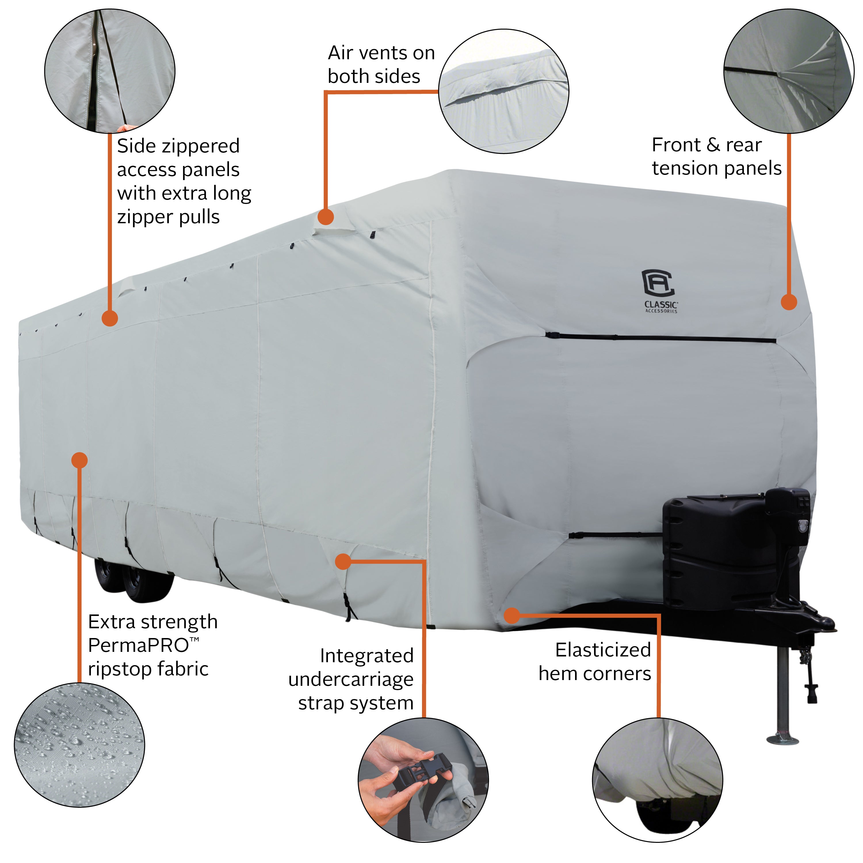 Classic Accessories Over Drive PermaPRO Travel Trailer Cover， Fits 18