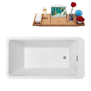 Streamline 60 in. Acrylic Flatbottom Non-Whirlpool Bathtub in Glossy White with Brushed Nickel Drain and Overflow Cover N240BNK