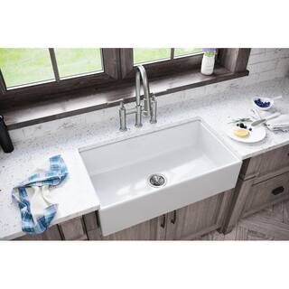 Elkay Burnham White Fireclay 33 in. Single Bowl Farmhouse Apron Kitchen Sink HDSB3318FC