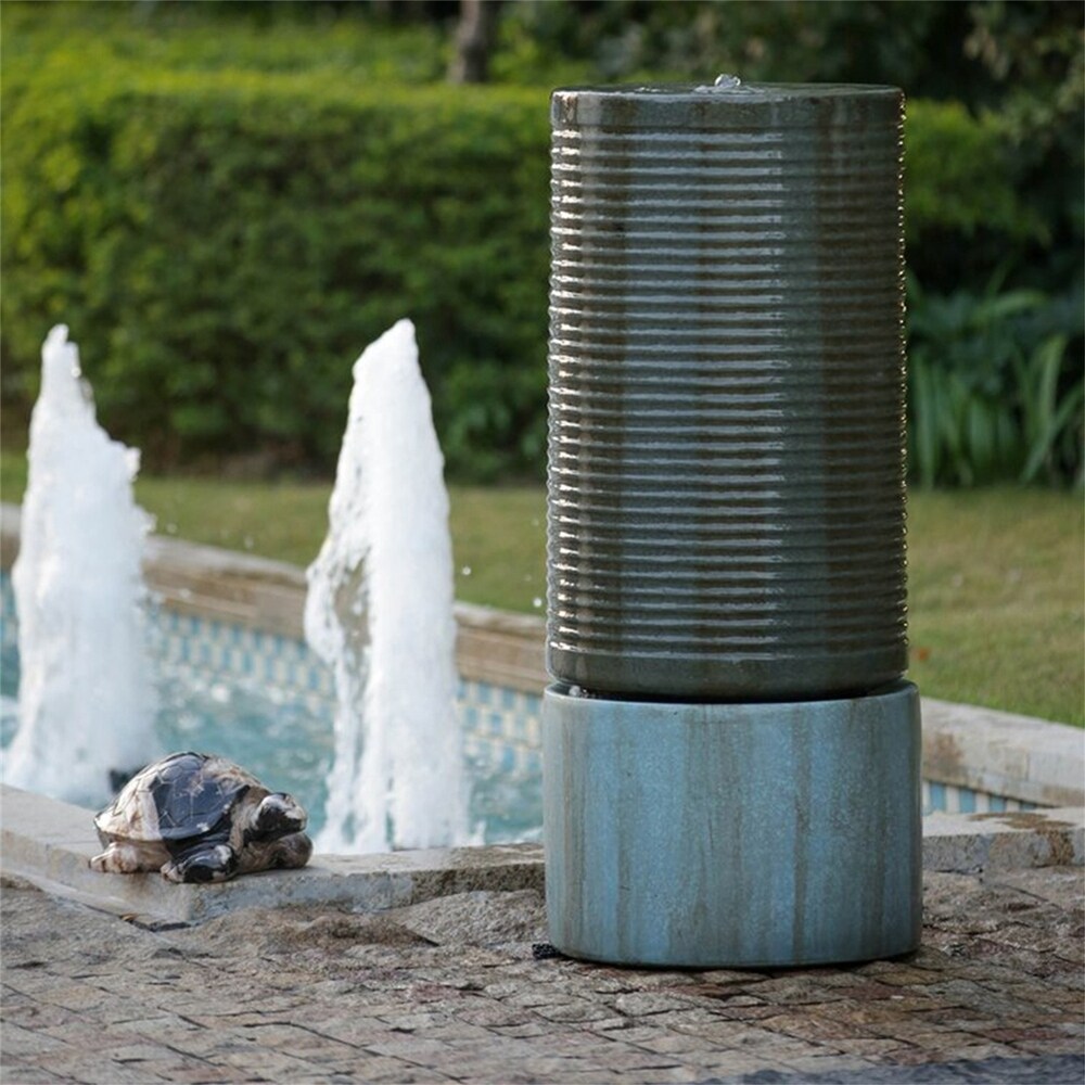 Large Round Ribbed Tower Water Fountain