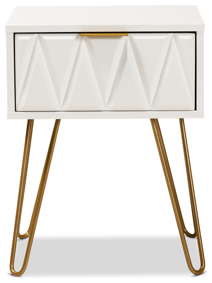 Brandt Glam and Luxe White Finished 1 Drawer End Table   Midcentury   Side Tables And End Tables   by Baxton Studio  Houzz