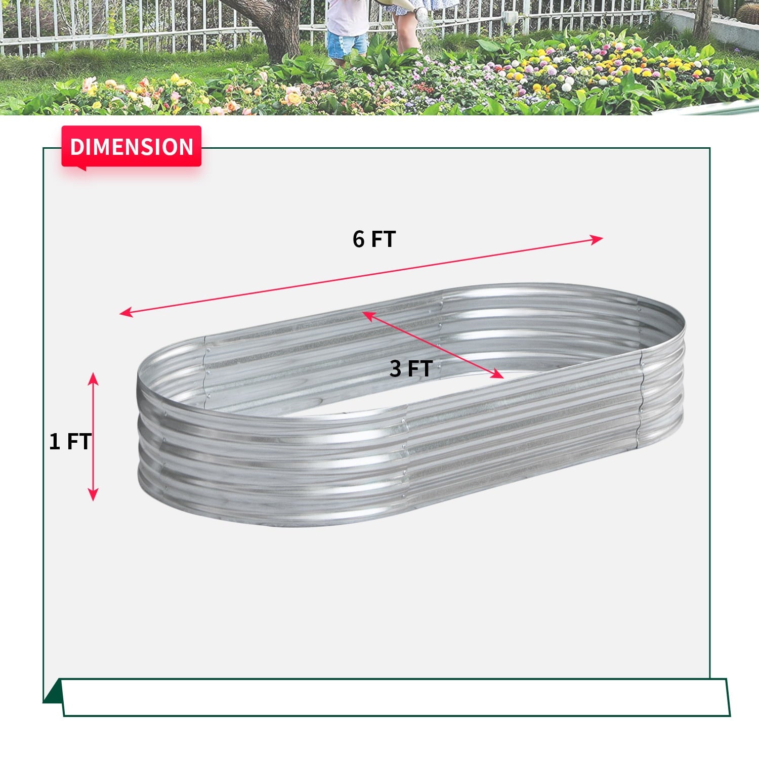 6x3x1ft Galvanized Garden Bed Outdoor Elevated Raised Garden Bed Galvanized Steel Garden Planter Box for  Vegetables, Flowers,Herbs , Silver