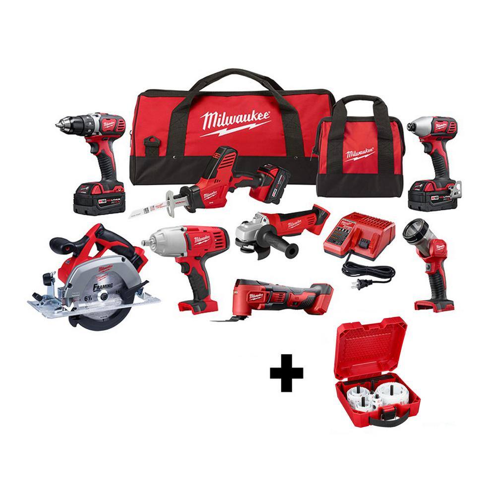 MW M18 18V Lithium-Ion Cordless Combo Kit (8-Tool) with Three 4.0 Ah Batteries 1 Charger 2 Tool Bag and Hole Saw Set 2691-28XC-49-22-4170