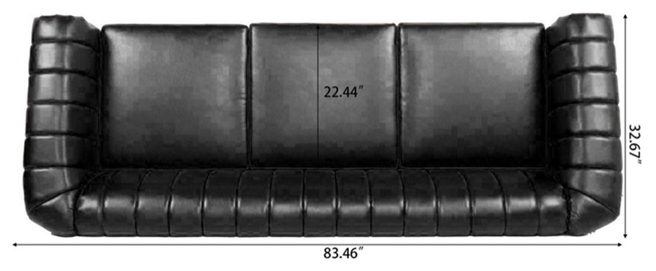 CRO Decor 84  x27 x27W Rolled Arm Chesterfield Three Seater Leather Sofa in Black   Traditional   Sofas   by Homesquare  Houzz