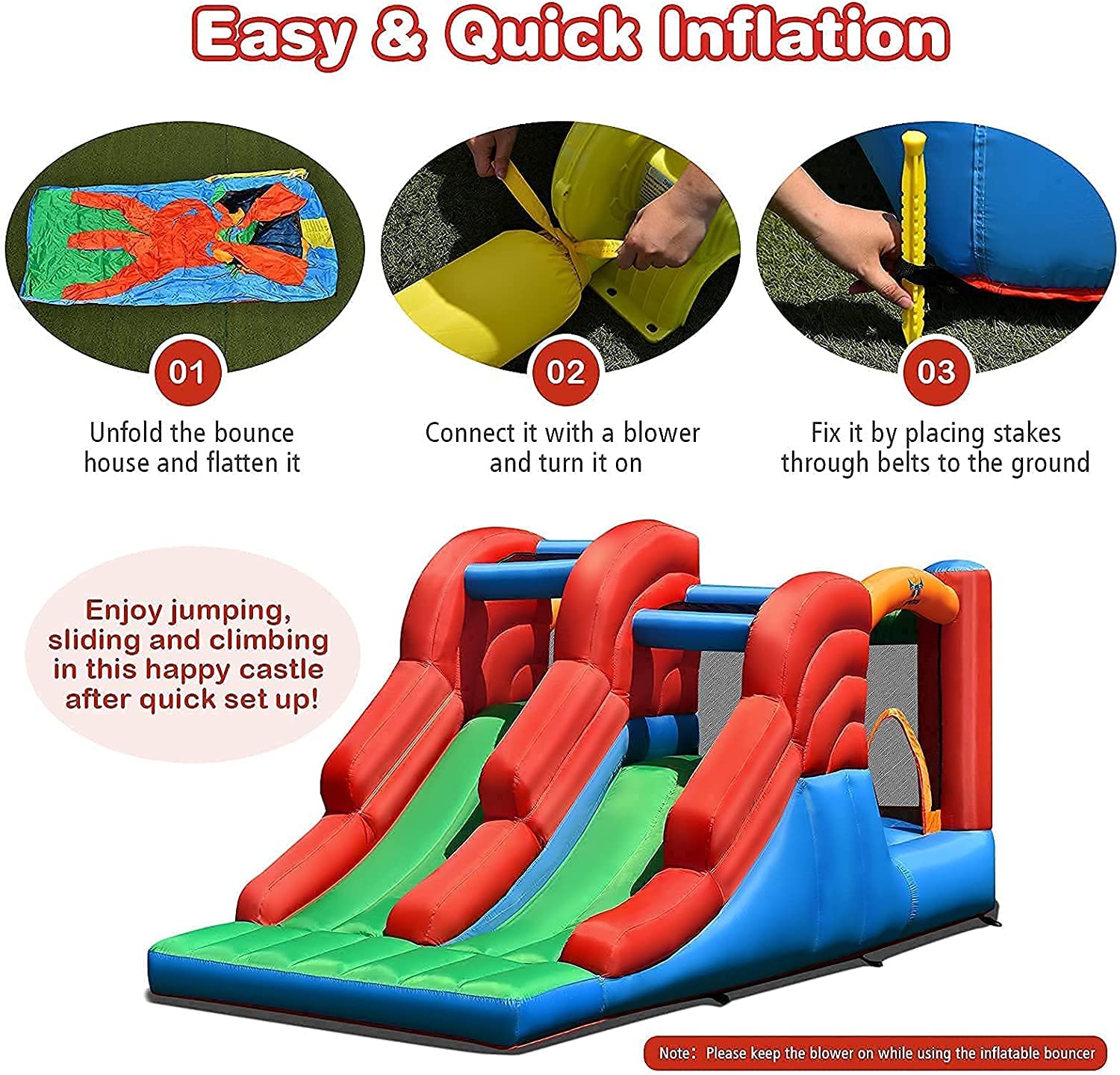 Costzon Inflatable Bounce House, Double Slide Bouncy House for Kids