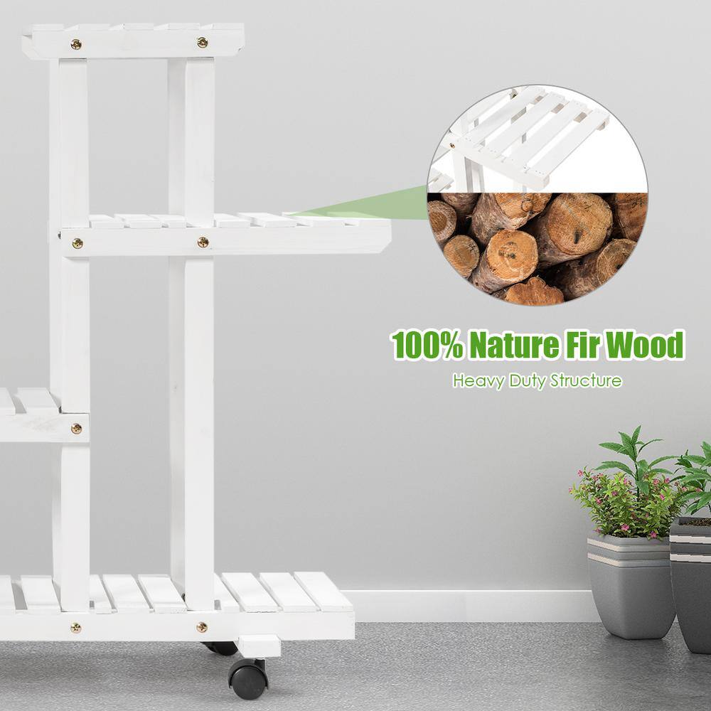 Costway 45.5 in. x 10 in. x 31.5 in. Ladder Indoor Outdoor White Wood Plant Stand (4-Tiers) J9D3WR3