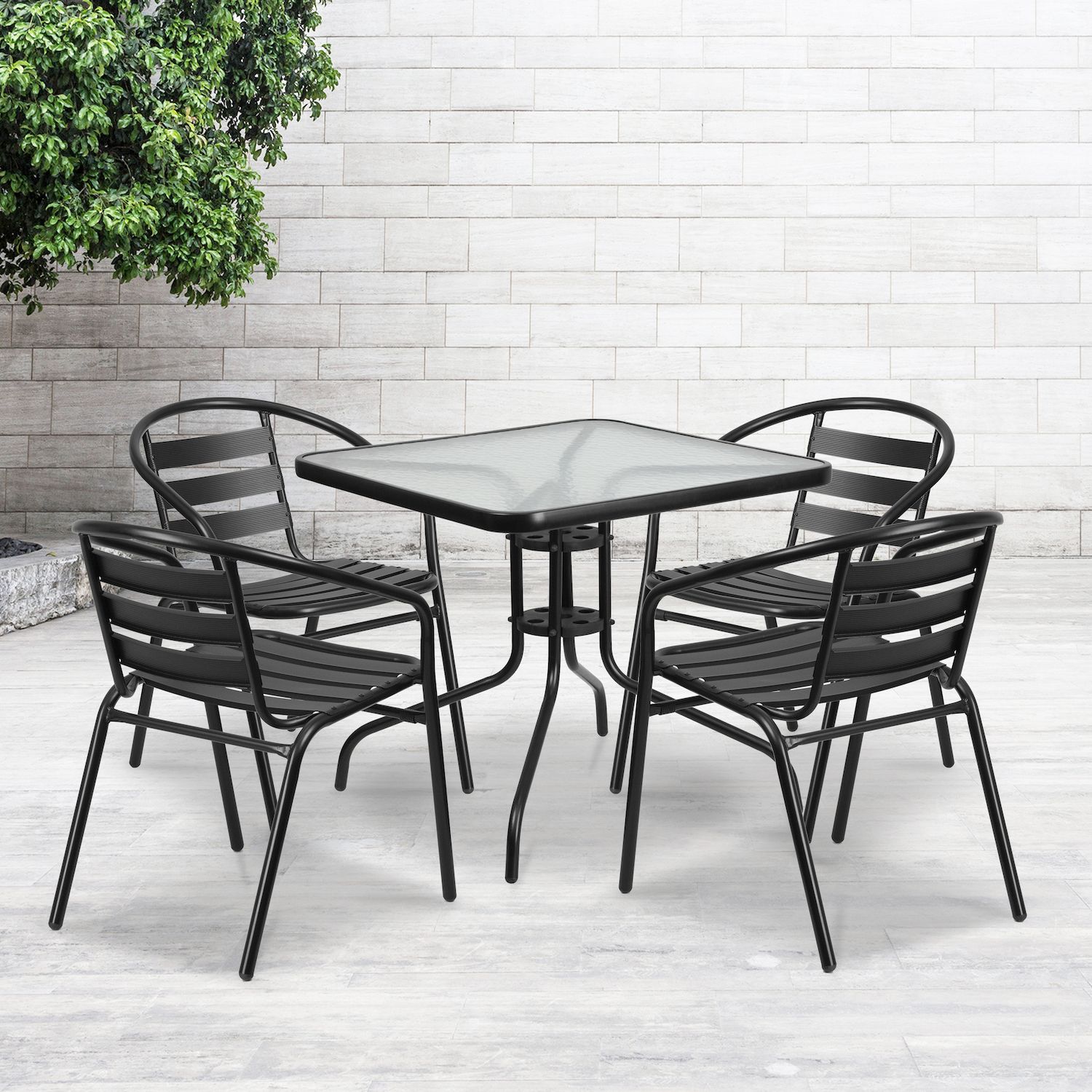 Flash Furniture Square Patio Table and Slat Back Chair 5-piece Set