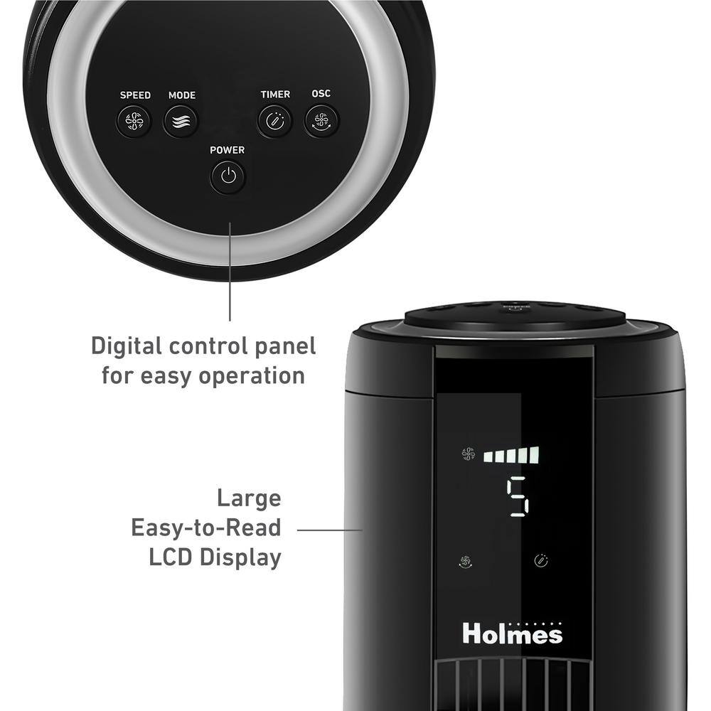 Holmes 42 in. Oscillating 5 Speed Digital Tower Fan Black with ClearRead Display and Remote Control 12077