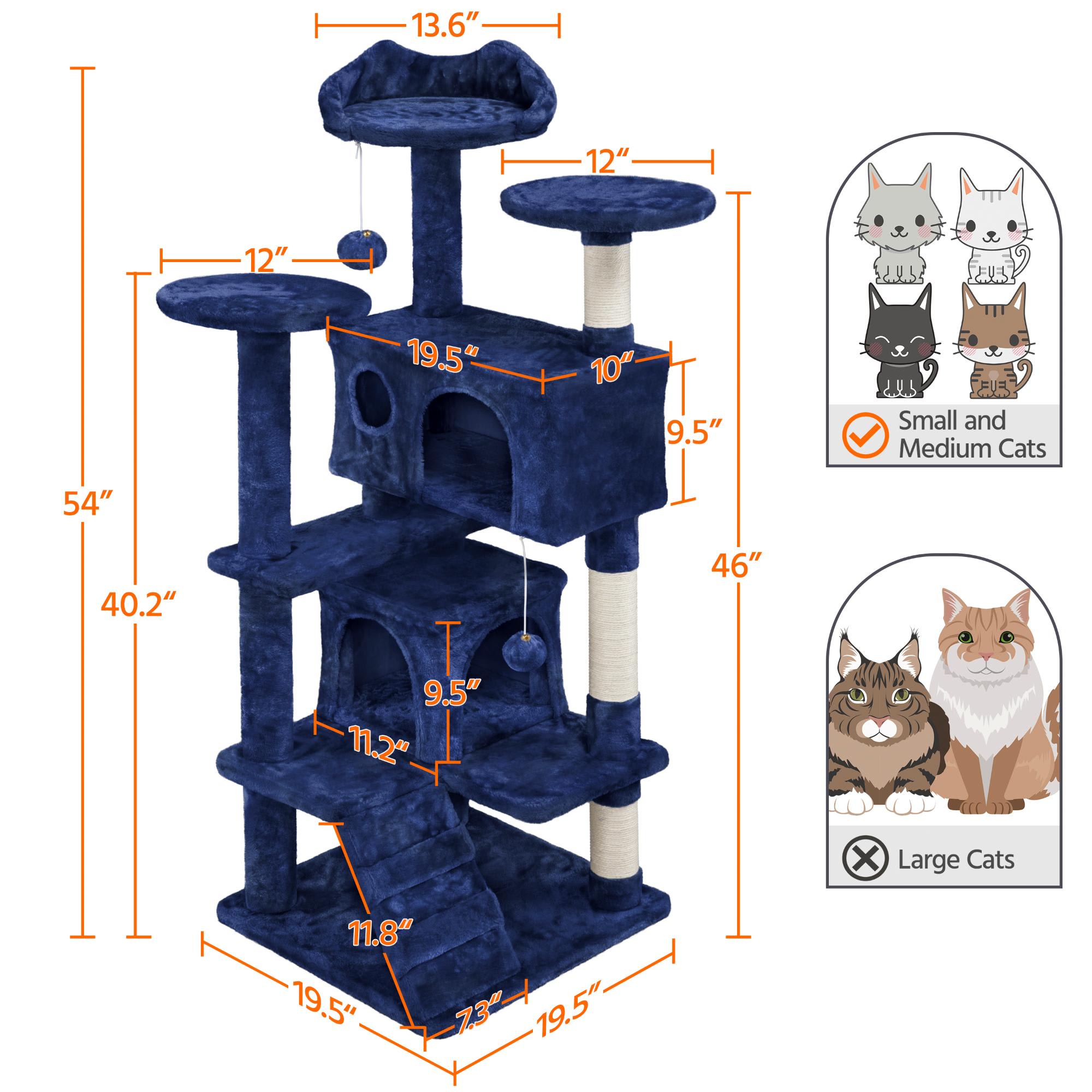 Topeakmart Navy Blue Plush Cat Tree with 2 Condos， 54