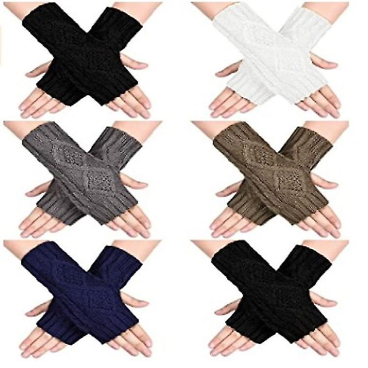 Women Fingerless Gloves， Winter Warm Arm Gloves Wrist Arm Warmers Knit Mittens Half Finger Gloves For Ladies Girls2pairsblack + Grey