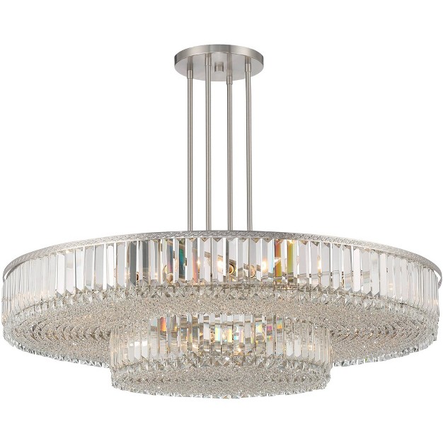 Wide Modern 2 tier Frame Clear Crystal 16 light Fixture For Dining Room House Entryway