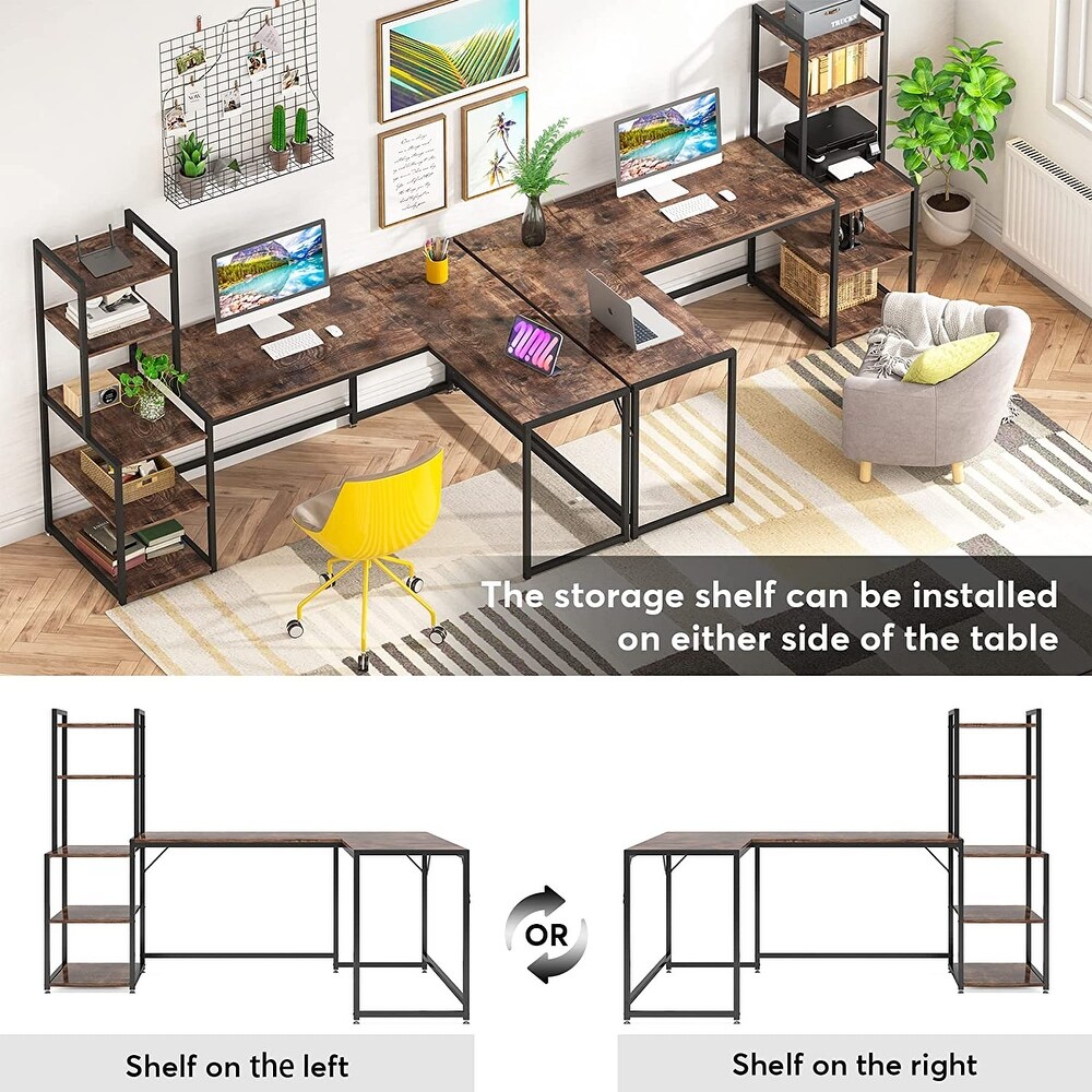 79 Inch Reversible L Shaped Desk Large Corner Computer Desk with Hutch