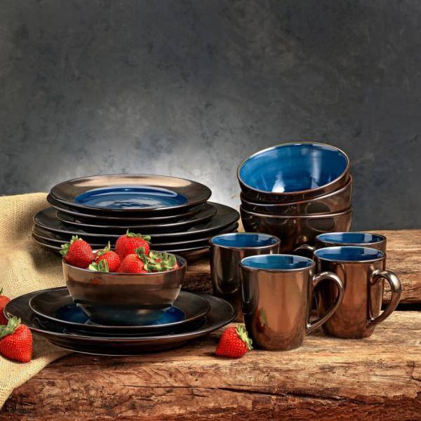 Over and Back Earth 16-Piece Casual Blue Stoneware Dinnerware Set (Service for 4) 914777