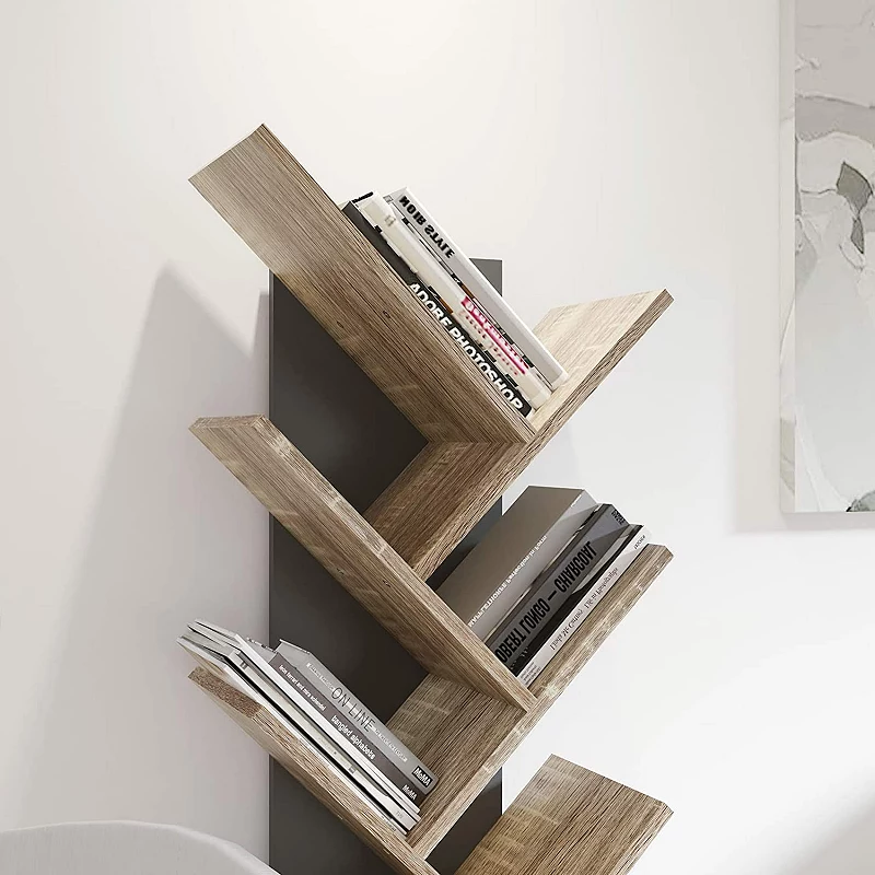 Year Color Free Standing Retro Wood 8 Shelves Bookcase