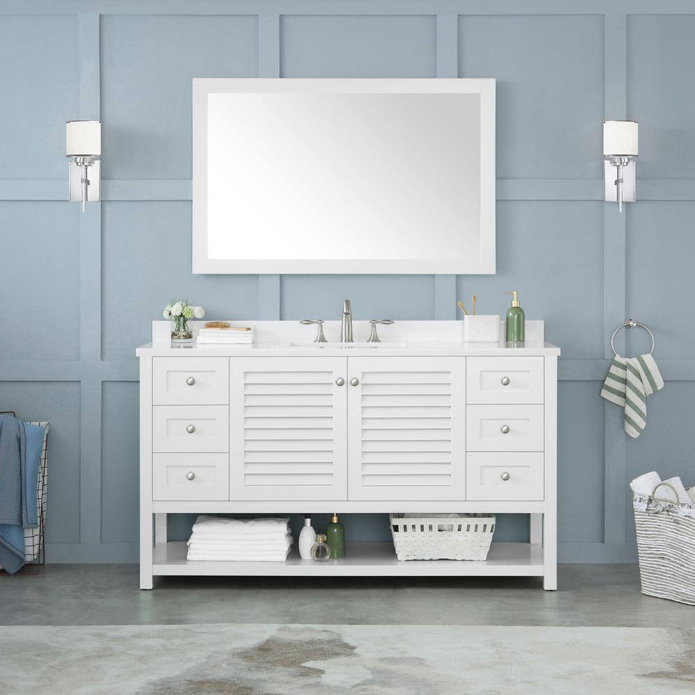 Home Decorators Collection Grace 46.00 in. W x 30.00 in. H Framed Rectangular Bathroom Vanity Mirror in White Grace MR-W