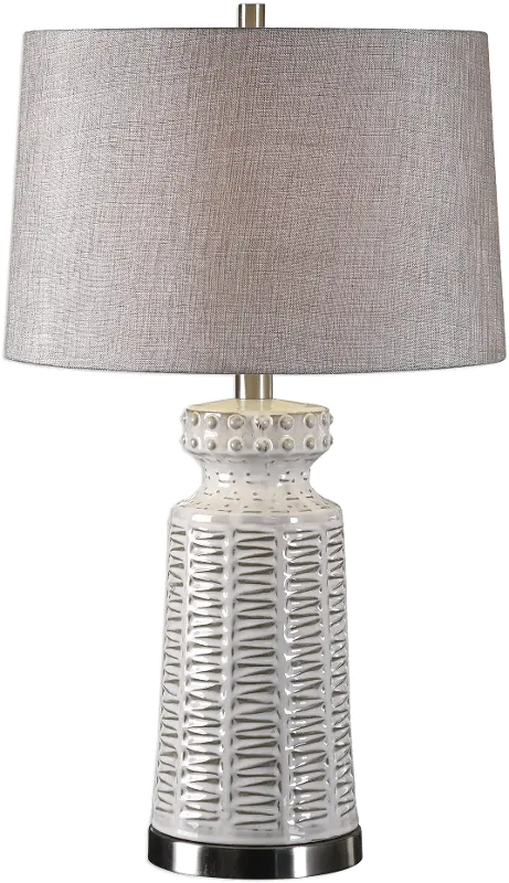 Distressed and Glossed White Glaze Ceramic Table Lamp