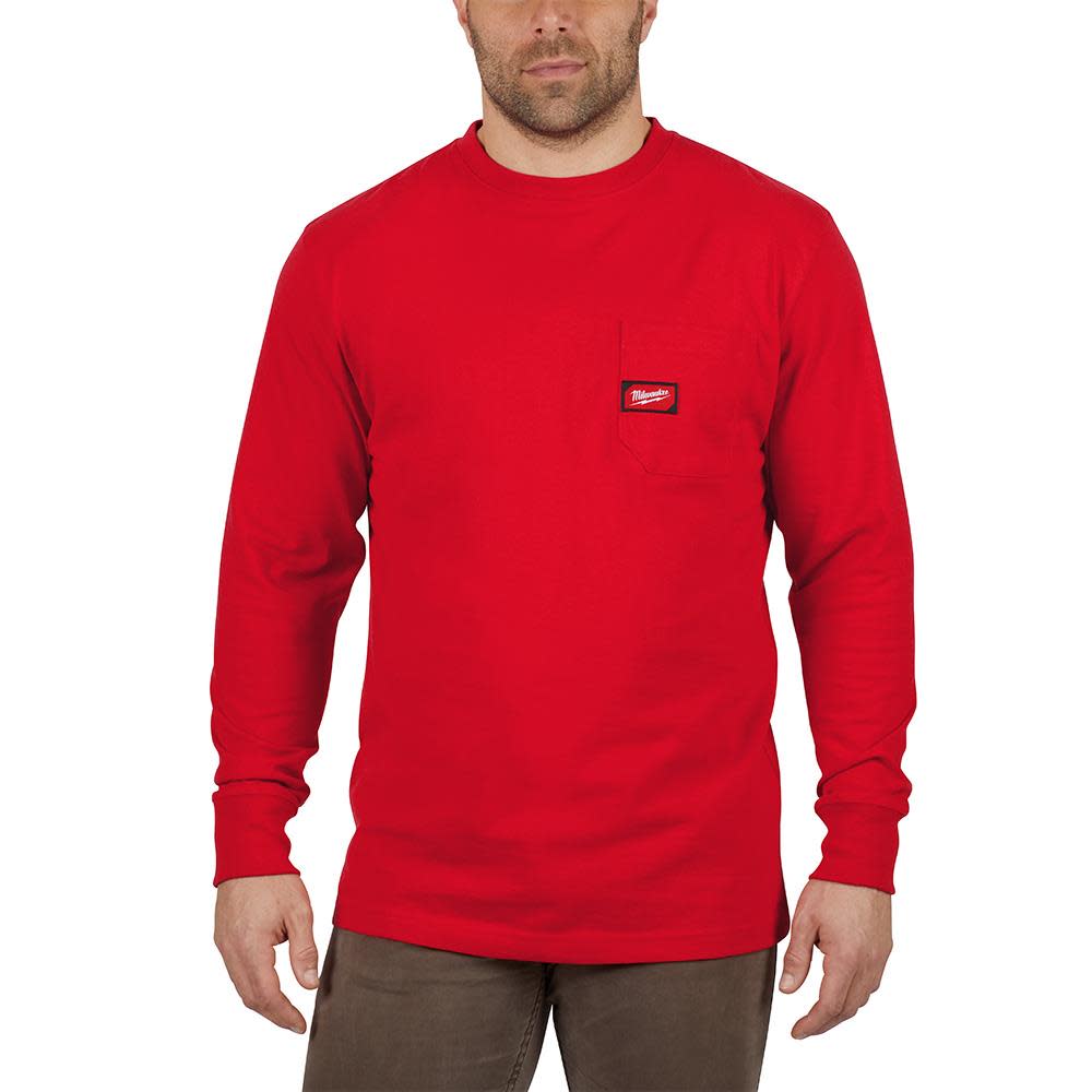 Heavy Duty Red Pocket Long Sleeve T-Shirt ; Small ;