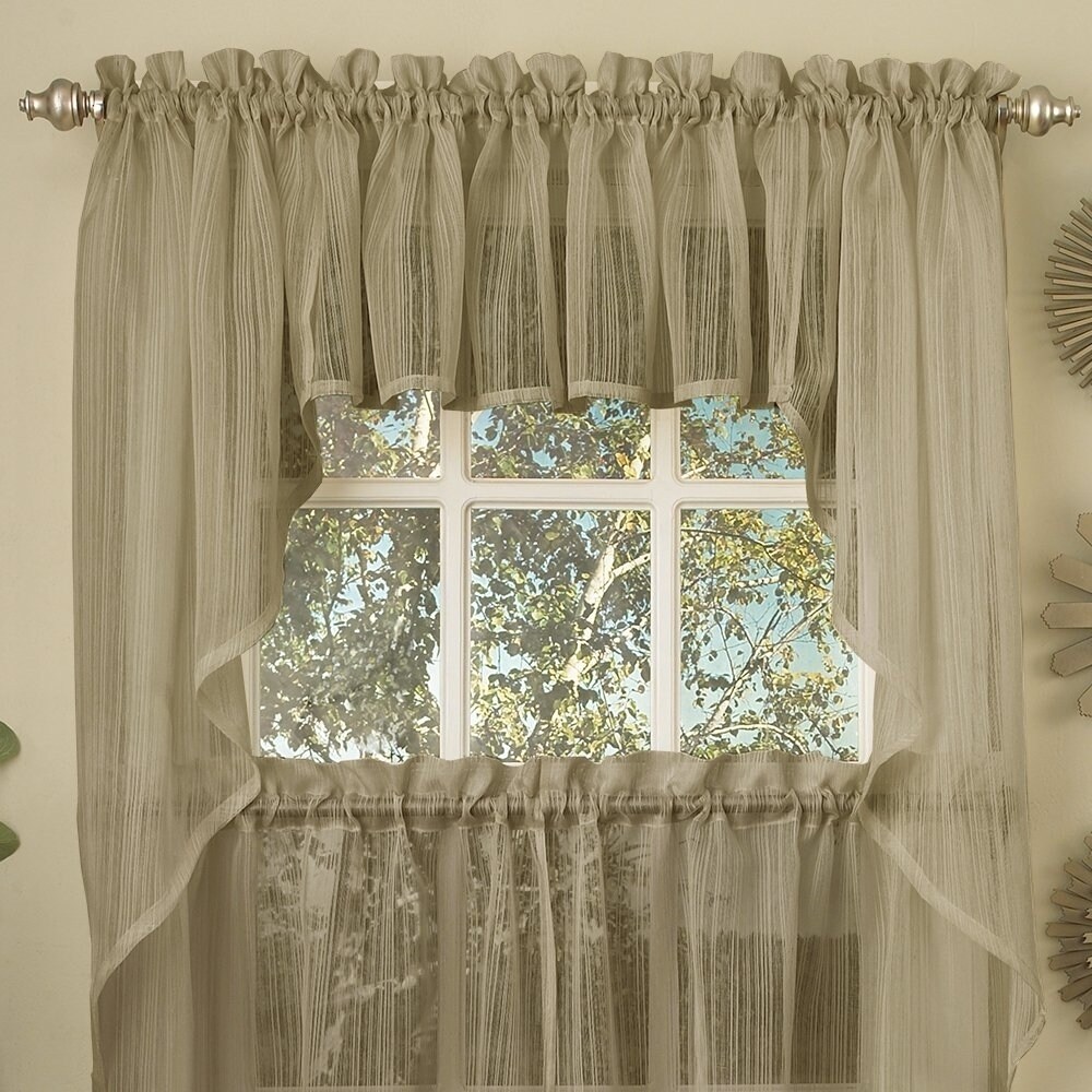 Mocha Micro Striped Semi Sheer Window Curtain Pieces