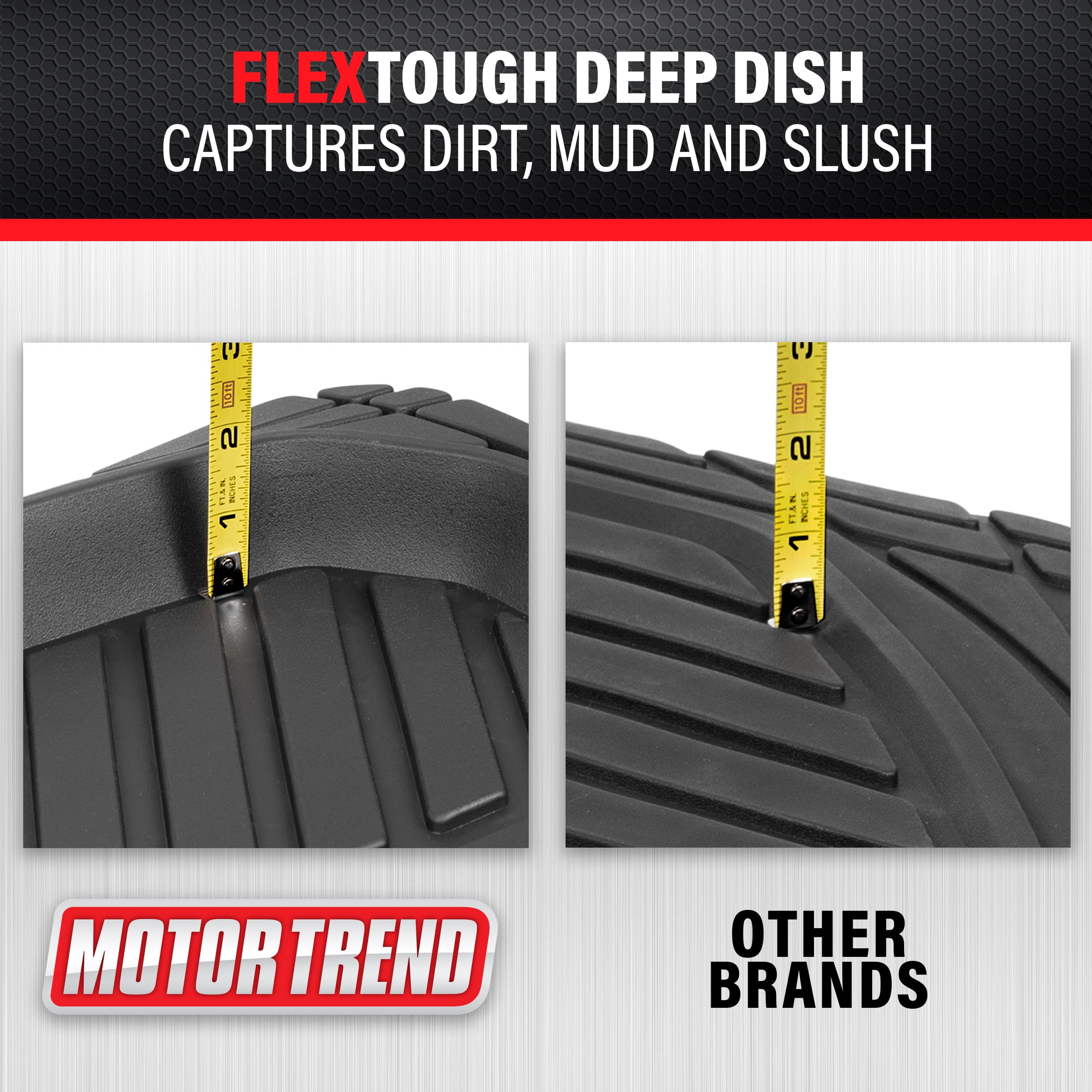 Motor Trend FlexTough Deep Dish Heavy Duty Rubber Floor Mats and Cargo Liner For Trunk All Weather (Black) - Complete Coverage Set