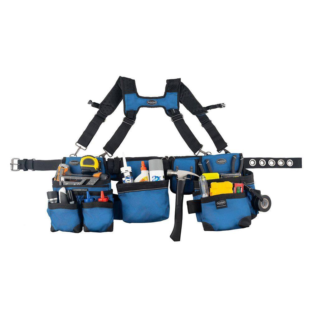 BUCKET BOSS 3-Bag Framer's Suspension Rig Work Tool Belt with Suspenders in Royal Blue 55185-RB