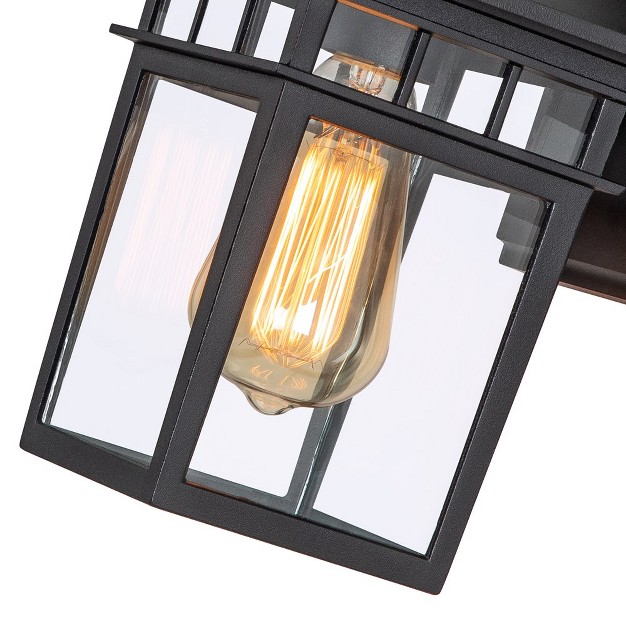 C Cattleya 1 light Matte Black Motion Sensing Dusk To Dawn Outdoor Wall Lantern Sconce With Clear Tempered Glass