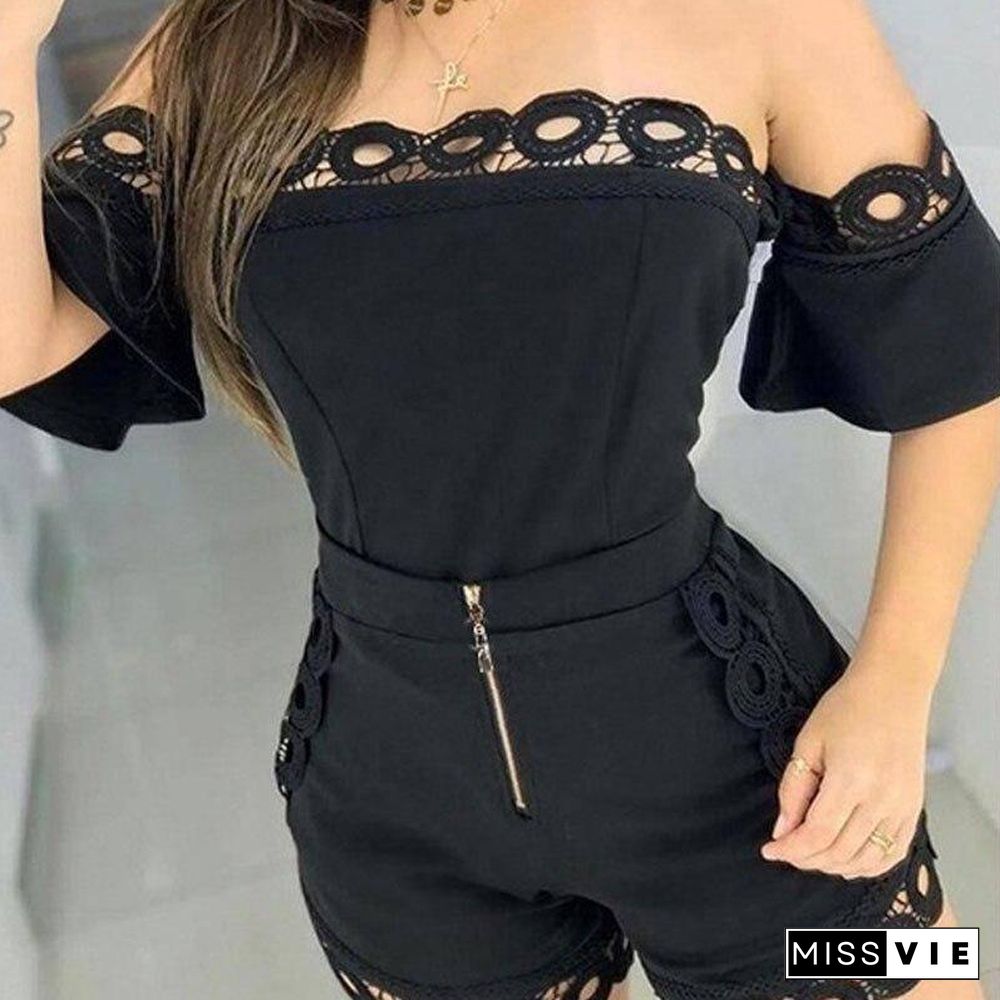 Summer Sexy Nightclub Set Women Lace Tracksuit Set Ladies Off Shoulder 2 Piece Set Women Tight Short Pant Suit Female 3XL