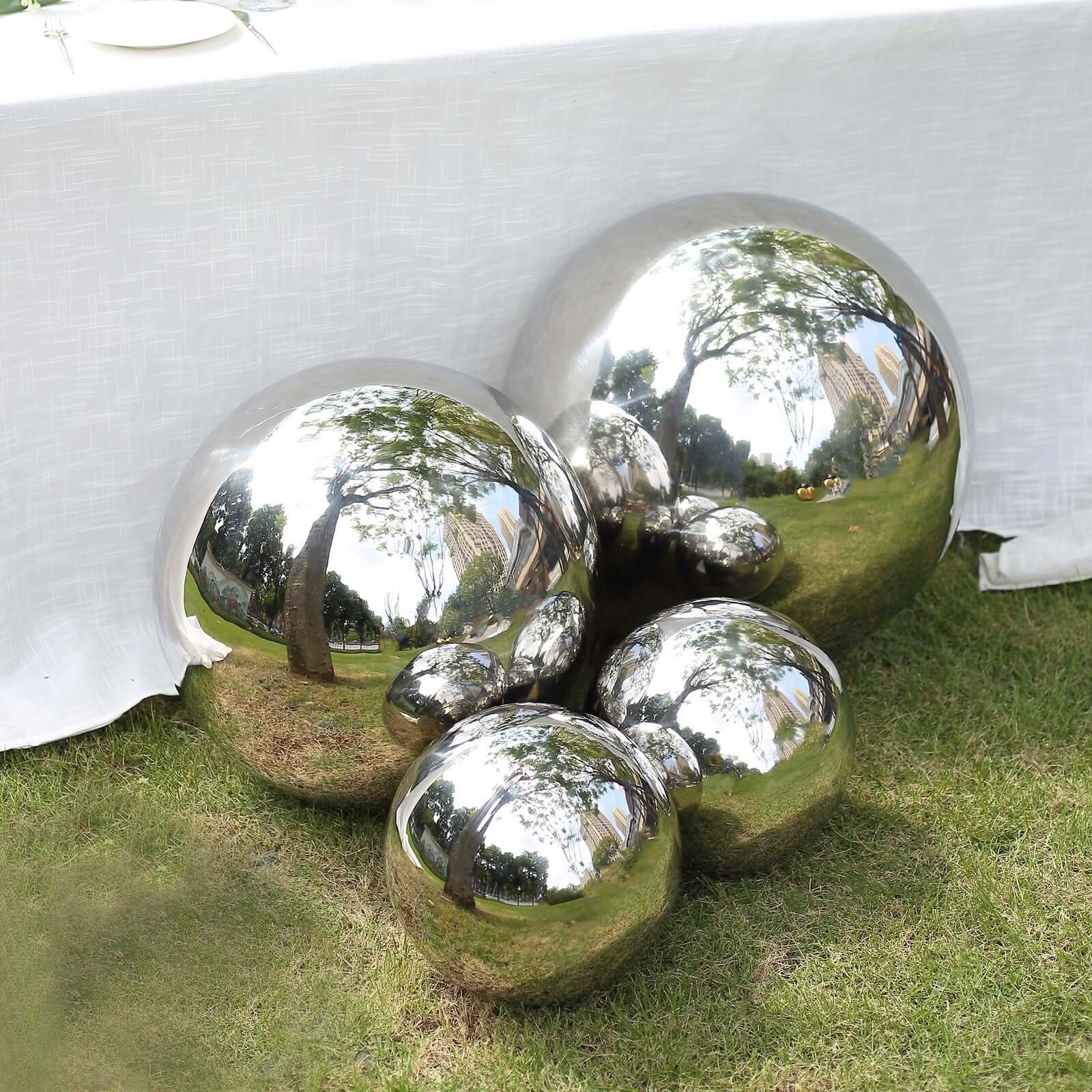 Silver Stainless Steel Gazing Globe Mirror Ball, Reflective Shiny Hollow Garden Sphere - 22