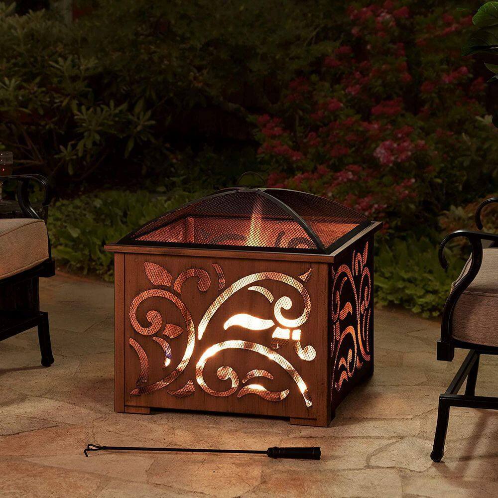 Sunjoy Ventura 26 in. Square Steel Wood Burning Firepit A301016900