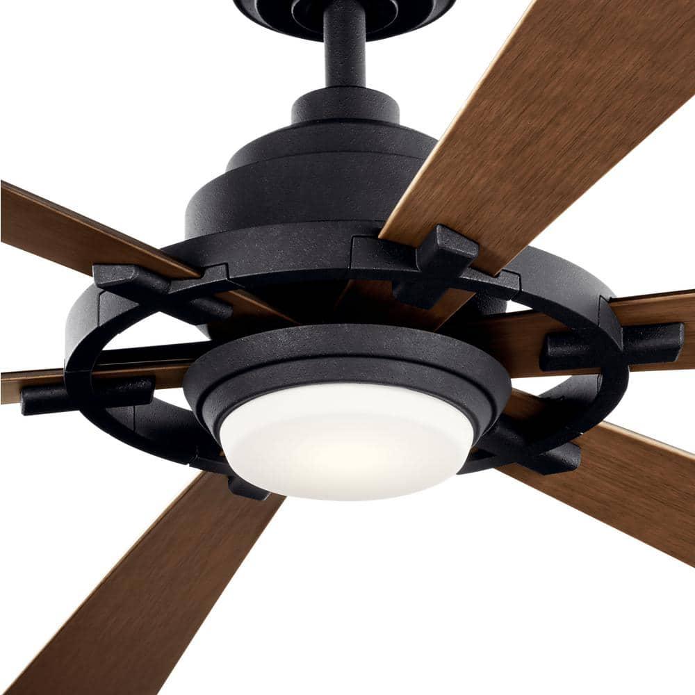 KICHLER Iras 52 in Integrated LED IndoorOutdoor Distressed Black Downrod Mount Ceiling Fan with Light and Switch