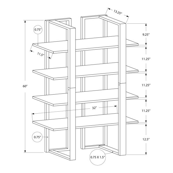 Bookshelf， Bookcase， Etagere， 4 Tier， 60