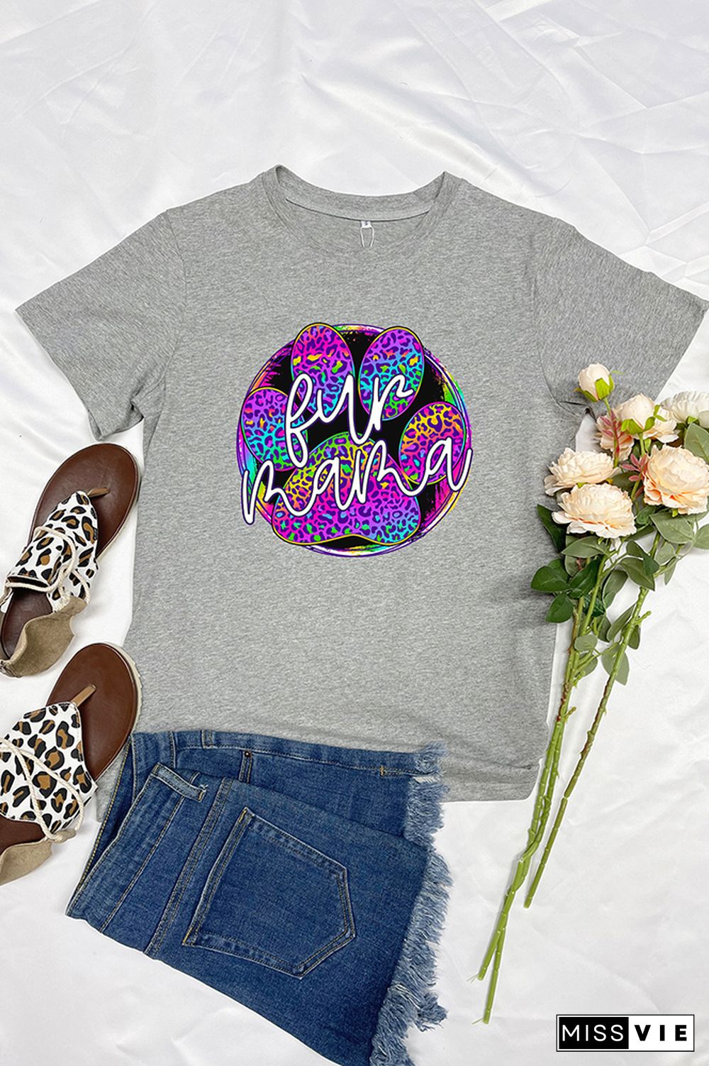 Fur Mama Print Summer Graphic Tee Wholesale