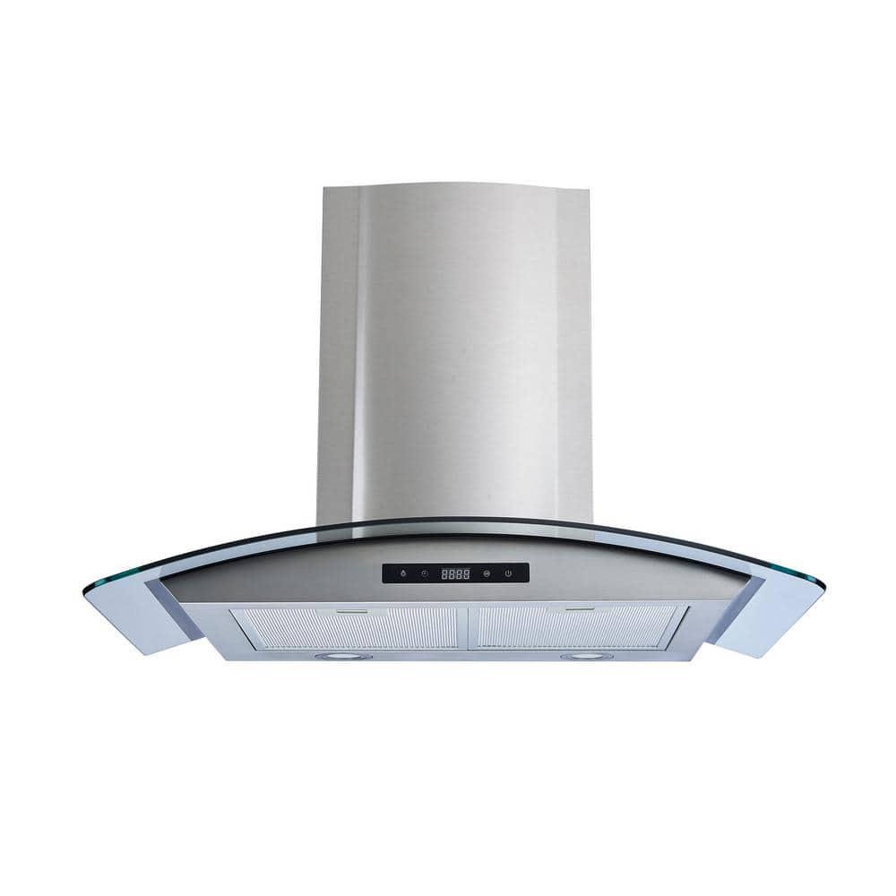 Winflo 30 in 475 CFM Convertible Stainless SteelGlass Wall Mount Range Hood with Mesh Filters and Touch Sensor Control