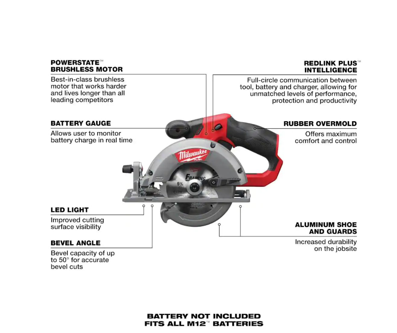 Milwaukee 2530-20 M12 FUEL 12-Volt Lithium-Ion Brushless Cordless 5-3/8 in. Circular Saw (Tool-Only) w/ 16T Carbide-Tipped Metal Saw Blade