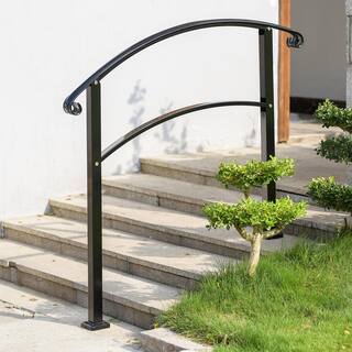 VEVOR Outdoor Handrails Fit 4 to 5 Steps Stair Railing Black Front Porch Hand Rail Wrought Iron Handrail for Concrete Steps 5FTHWTYFSBLACK001V0