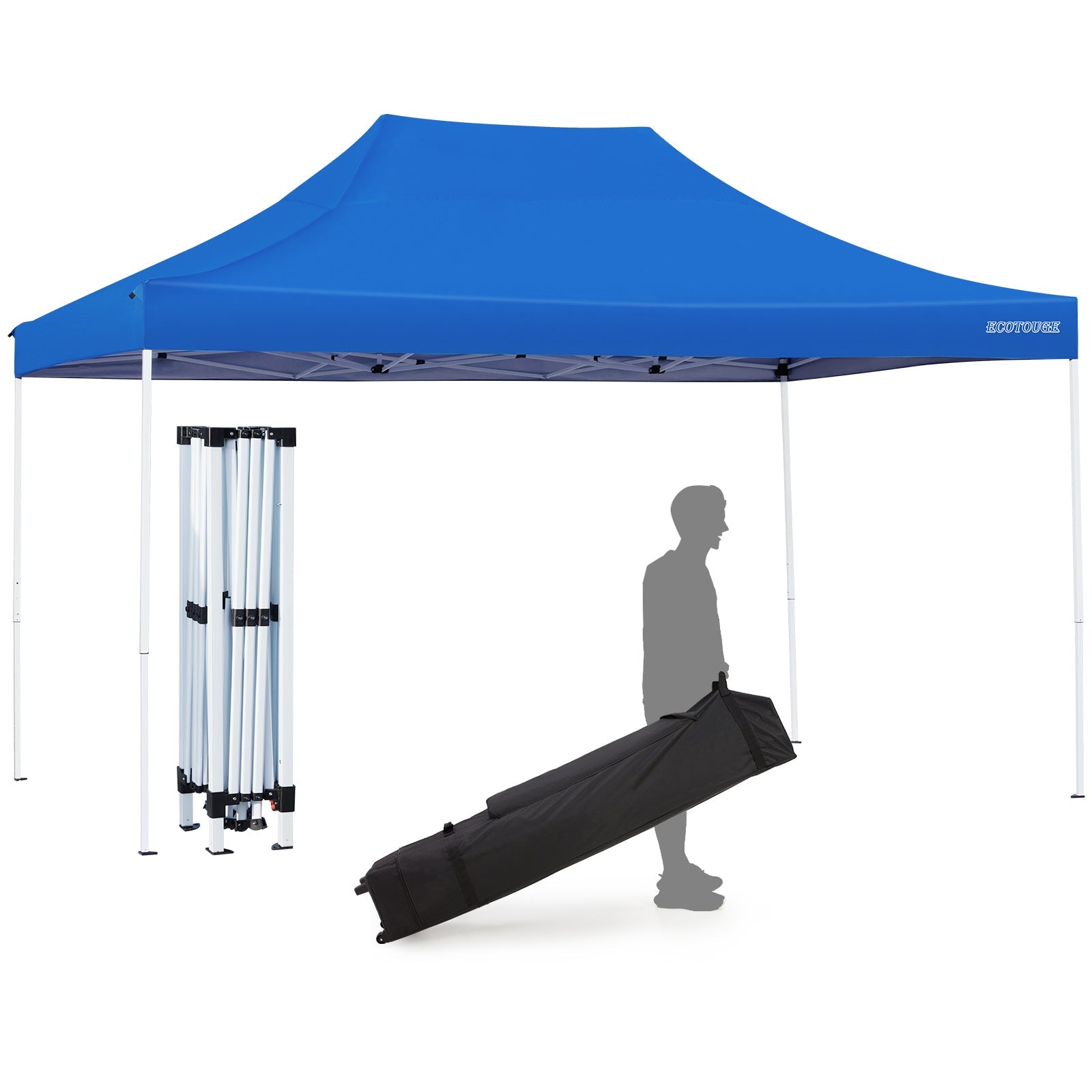 10 x 15 Pop up Canopy with Wheeled Roller Bag, Folding Instant Patio Canopy,Anti-UV Canopy Tent（Blue)