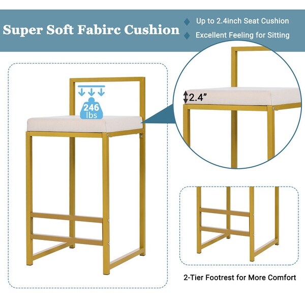 4 piece counter height bar table and chairs， modern style gold dining table set with 3 cushion stools