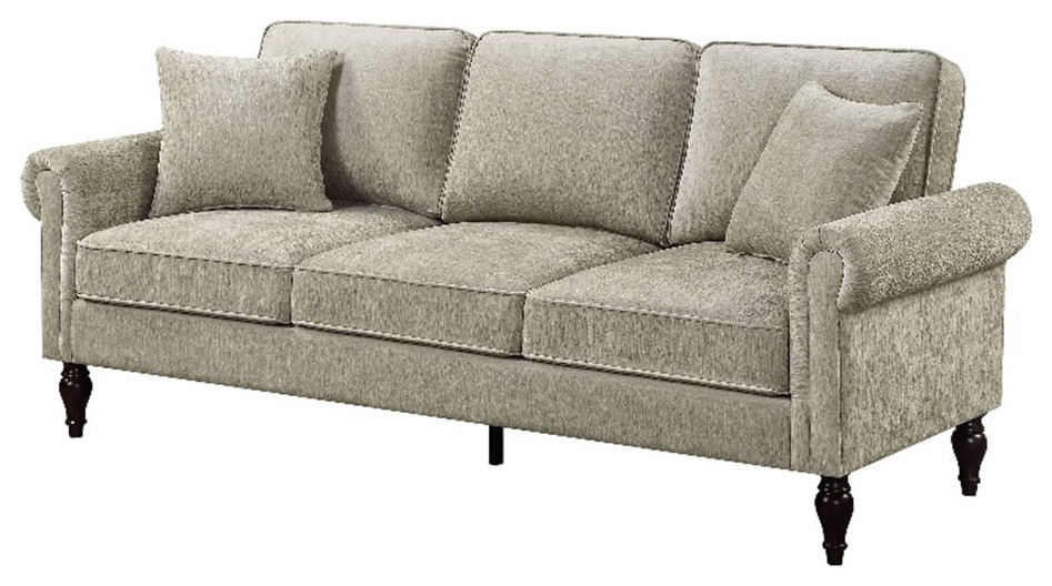 Furniture of America Elm Contemporary Chenille Upholstered Sofa in Light Brown   Traditional   Sofas   by Homesquare  Houzz