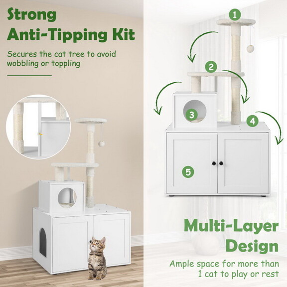 Costway Cat Tree with Litter Box Enclosure with Ca...